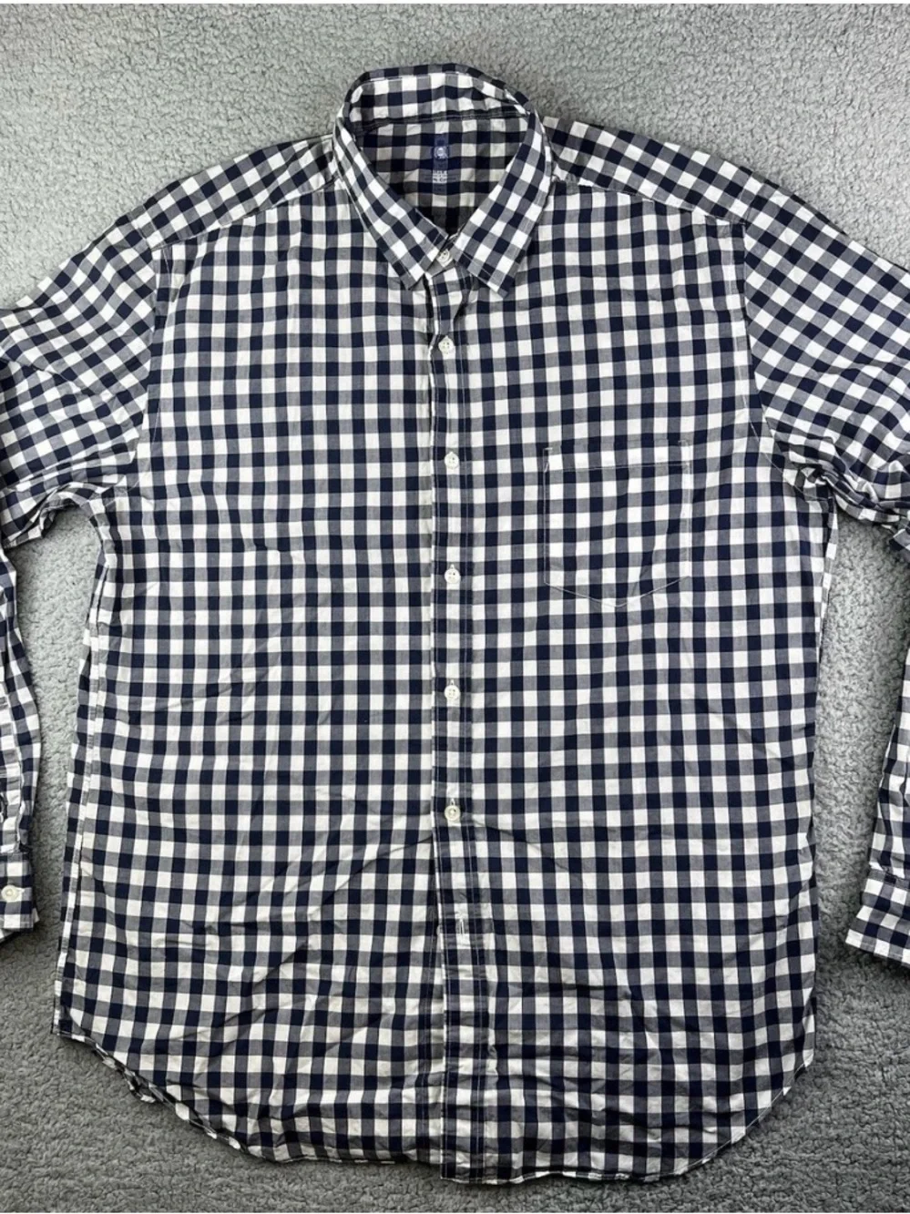 J. Crew Navy White Checked Gingham Long Sleeve Lightweight Cotton Shirt Size M